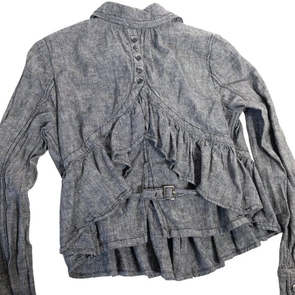 Free People XS Gray Ruffled Peplum Jacket Linen Blend - Picture 3 of 9